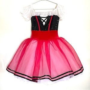 CURTAIN CALL Ballet Dance Recital Costume Red White Black Sequins, Child Large